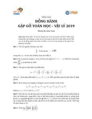 Đề thi vòng loại đồng hành gặp gỡ Toán học - Vật lý năm 2019